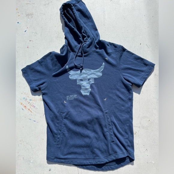 Men's Under Armour x Project Rock Hoodie Blue S Bull Gym Activewear Weight Fit - Picture 5 of 12